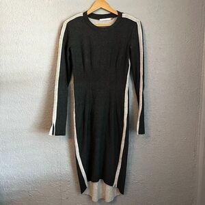 ElaineKim Womens Stretch Long sleeve Midi Gray Dress Size Small